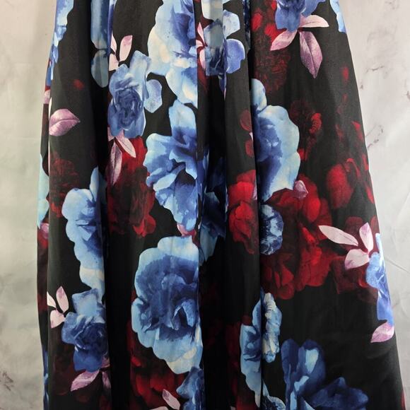 Vintage Gown Womens Large Blue Y2K Floral Satin Strapless Prom Hi Low Goth Punk - Picture 9 of 16